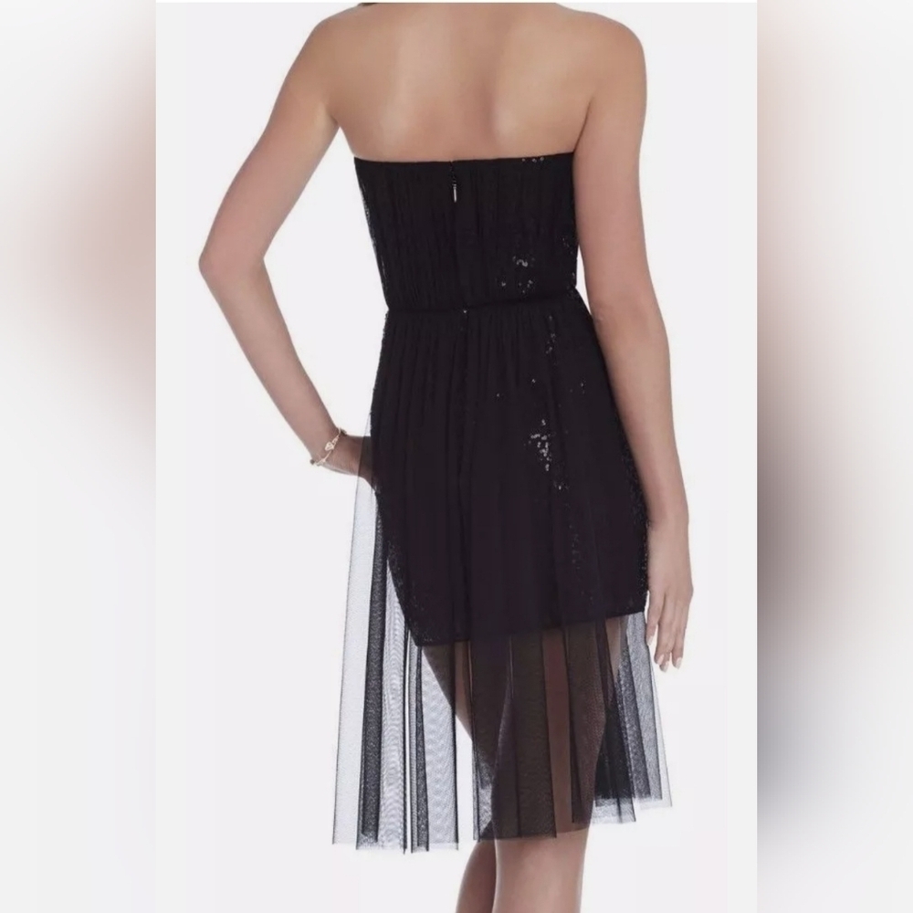 NWT BCBG Maxazria Vienna Sequin Lace Tulle Overlay Strapless Black Dress size 2 - Picture 3 of 16